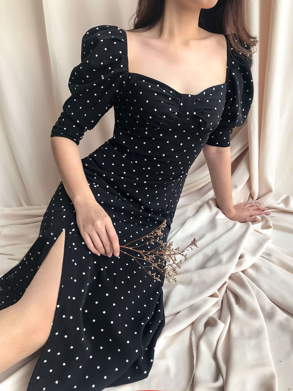 Thumbnail: Marion Slit Dress - Black Dots