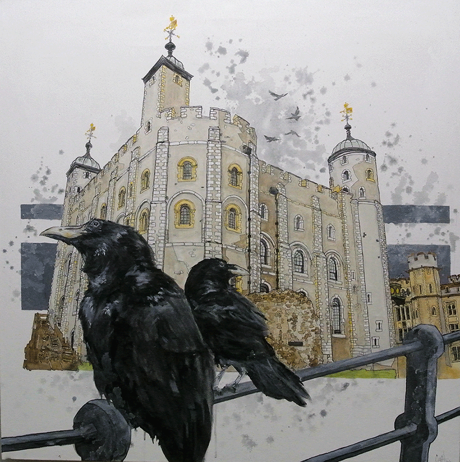 white tower of London with Ravens