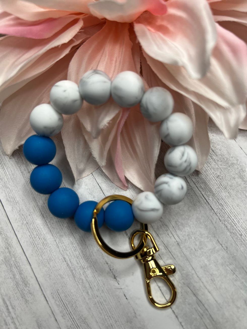 White Marble/Royal Blue Silicone Keychain