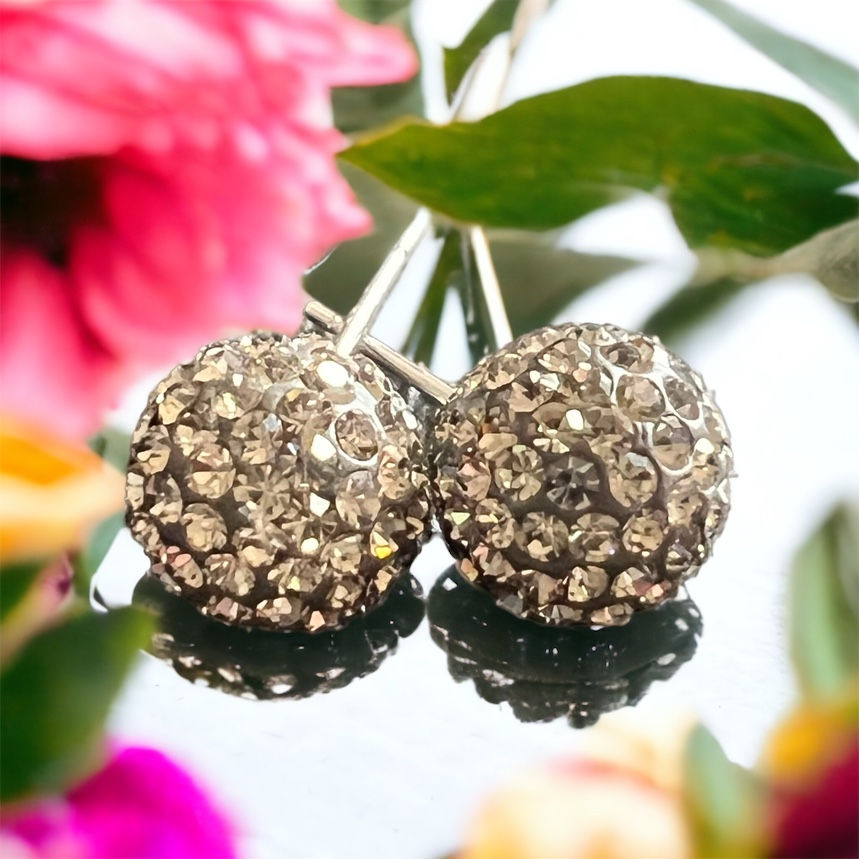Thumbnail: Black Diamond Swarovski Sparkle Stud Earrings