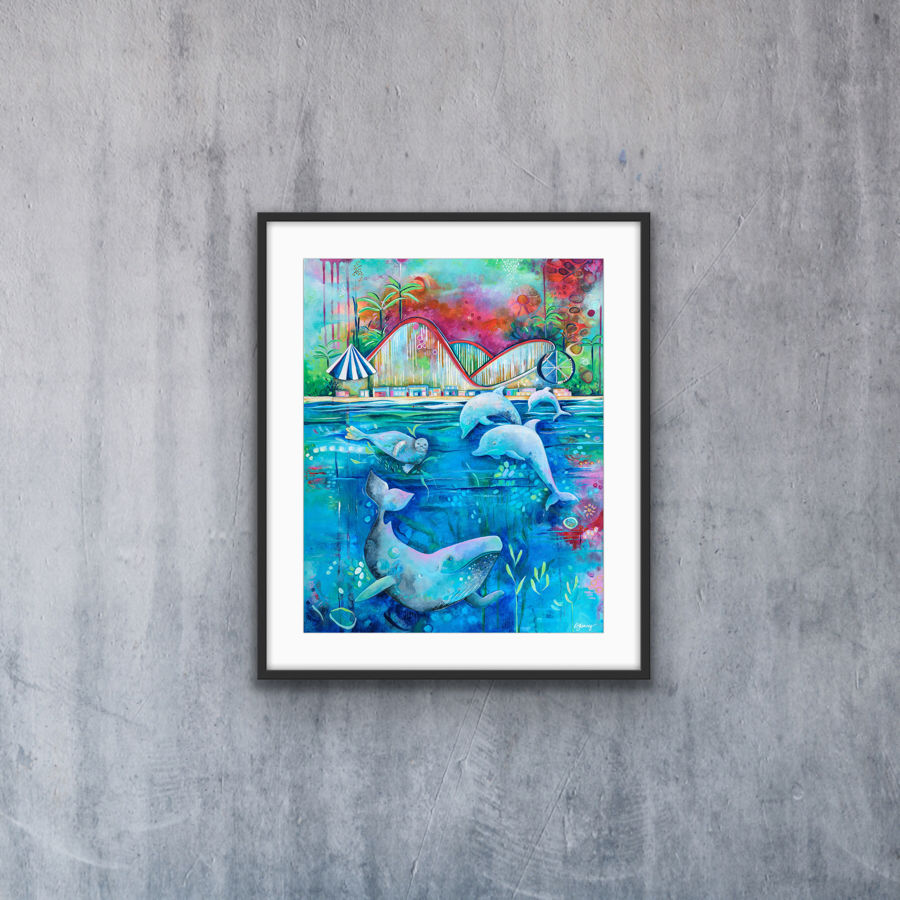 Thumbnail: Santa Cruz Boardwalk with Sealife Giclee Art Print