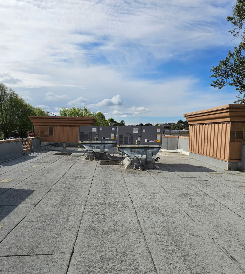 Rooftop HVAC units on a commercial flat roof for system repairs.