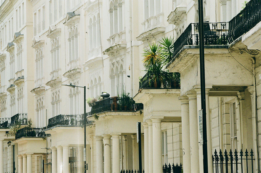 White terraced houses in London street photography