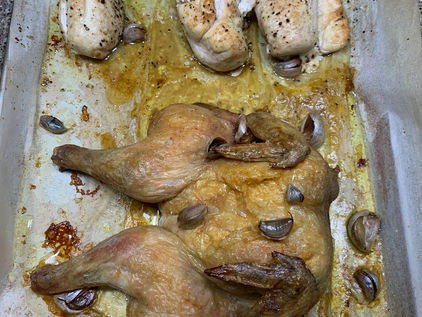 Spatchcocked High-Heat Chicken, Miso Carrot Salad, and Roasted Zucchini and Bell Pepper 