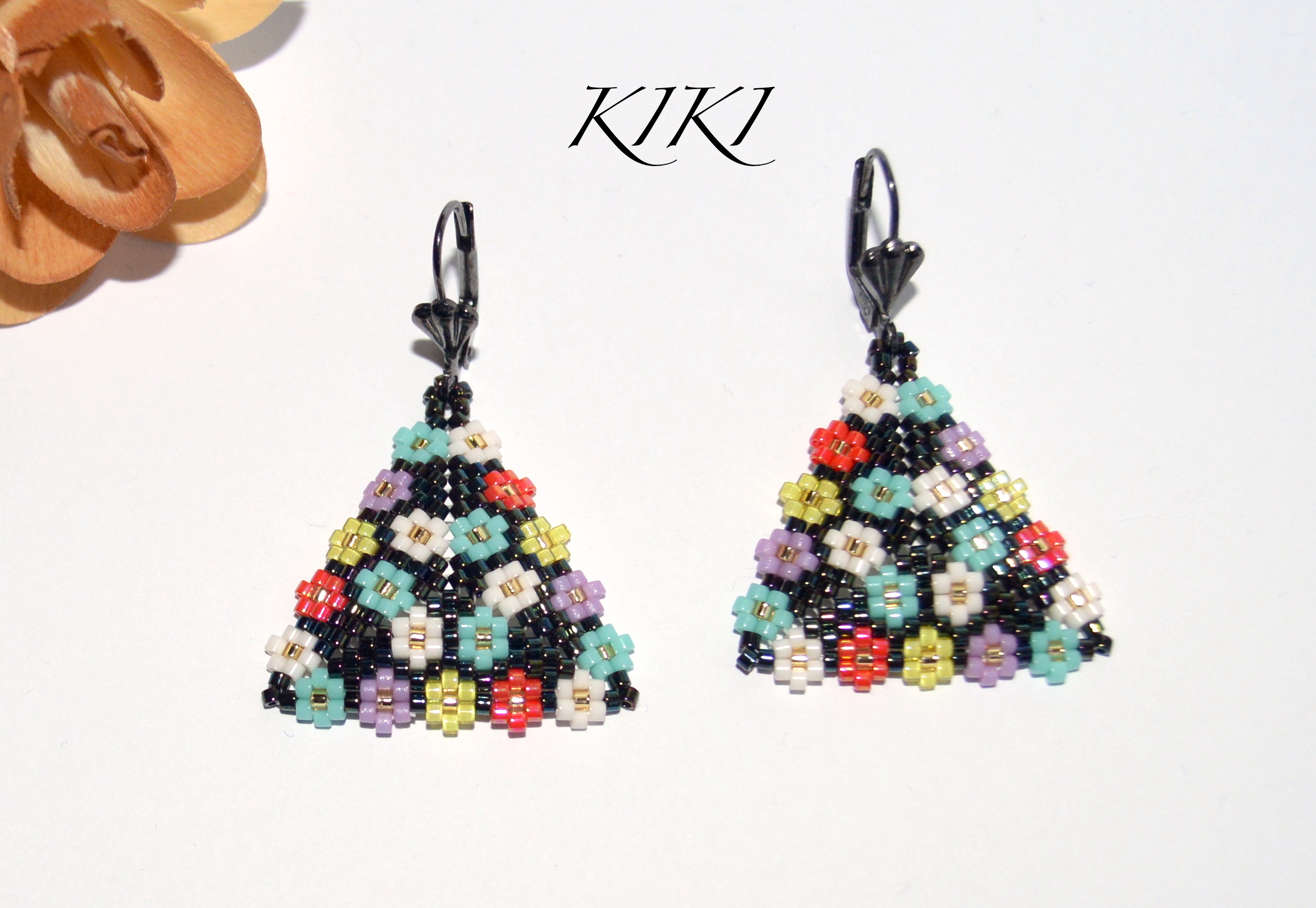 Floral peyote triangle earrings