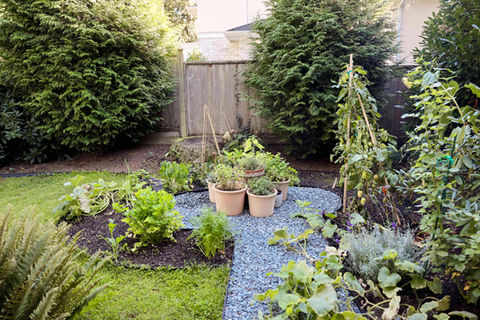 Completed garden section featuring mixed plantings, gravel pathways and layered design