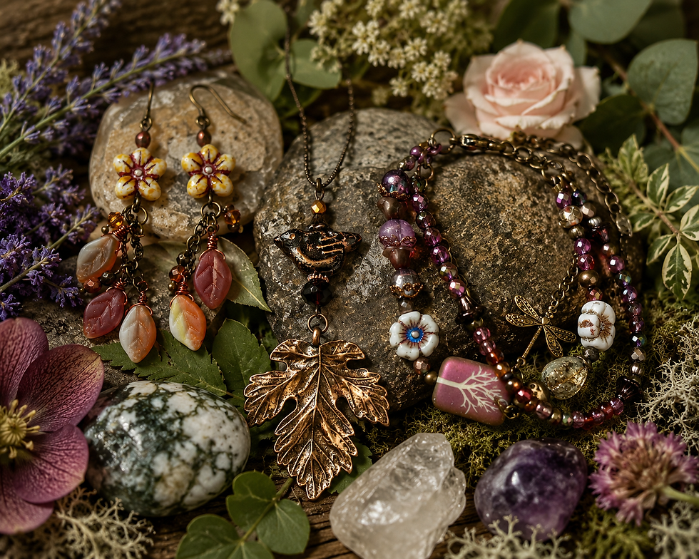 Some of Raccoon Designs creations in a natural color pallet.