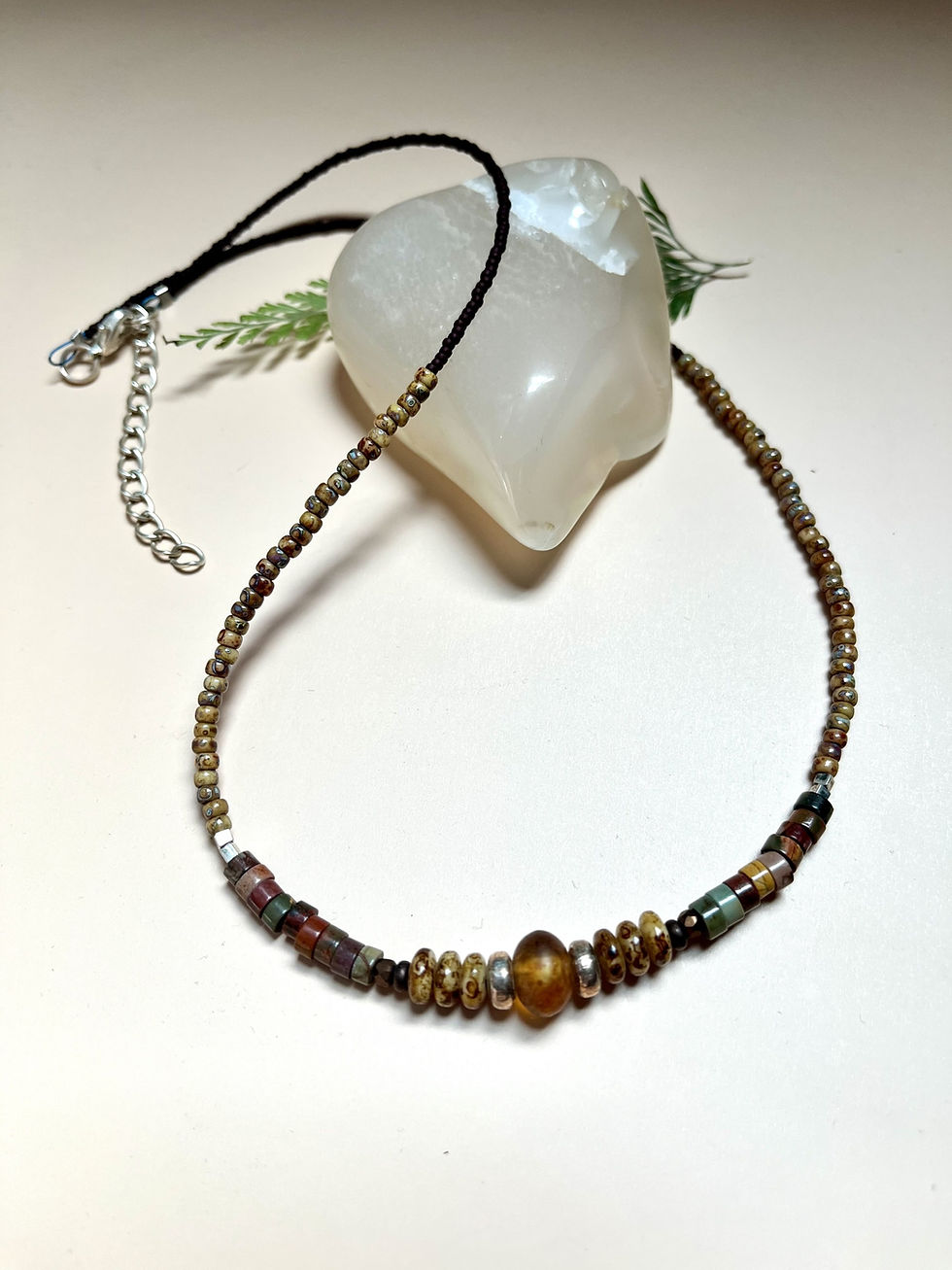 Miniatura: Beaded necklace on white background, Yttrium Fluorite Pendant Necklace, jewelry style, fashion accessory