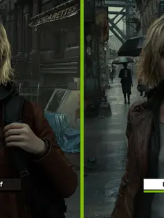 Comparación visual del efecto de DLSS 5 en Resident Evil: Requiem, mostrando un notable aumento en el realismo y la nitidez de la imagen gracias a la nueva tecnología de supermuestreo de Nvidia.