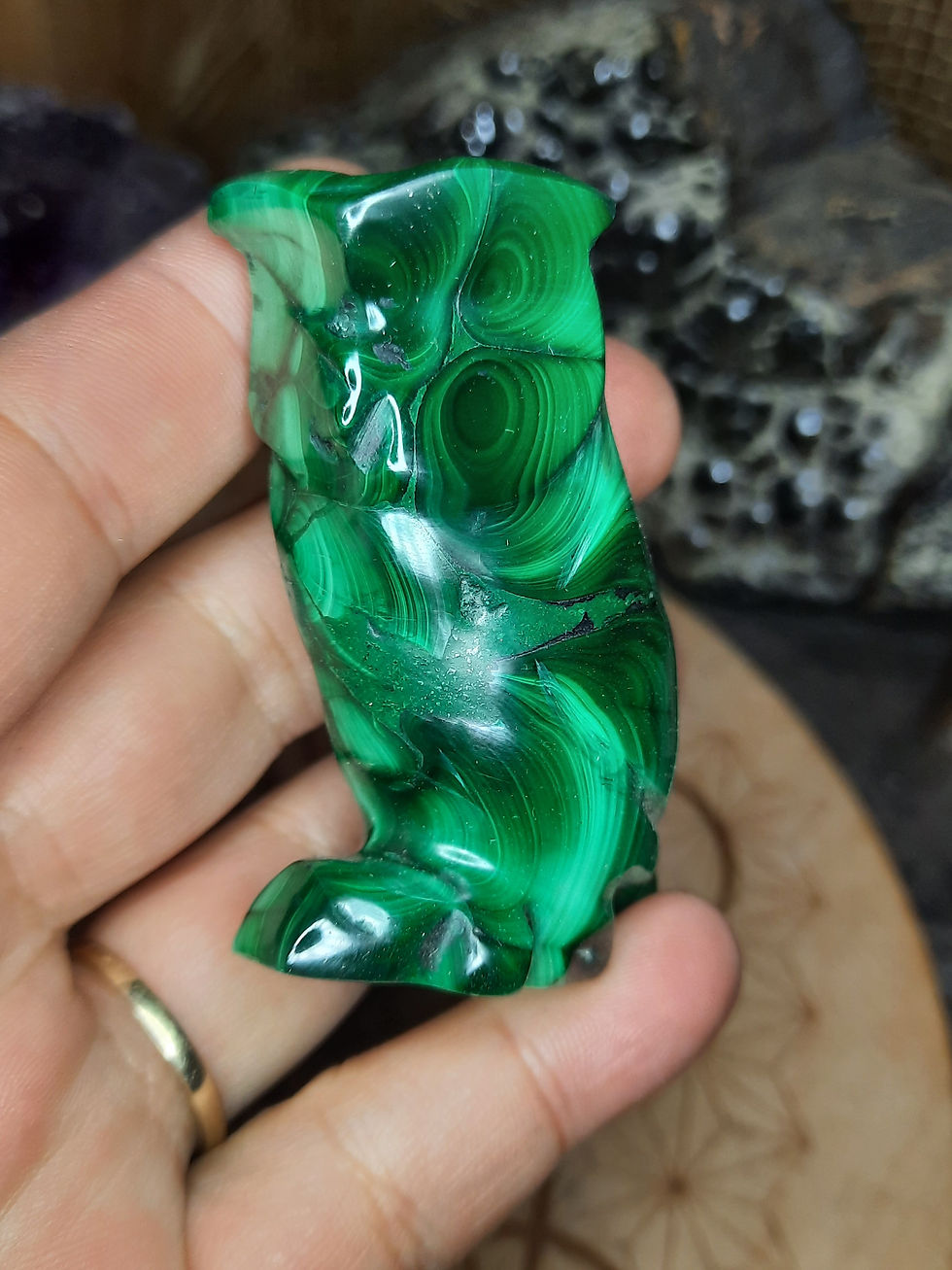 Malachite Owl Carving #1