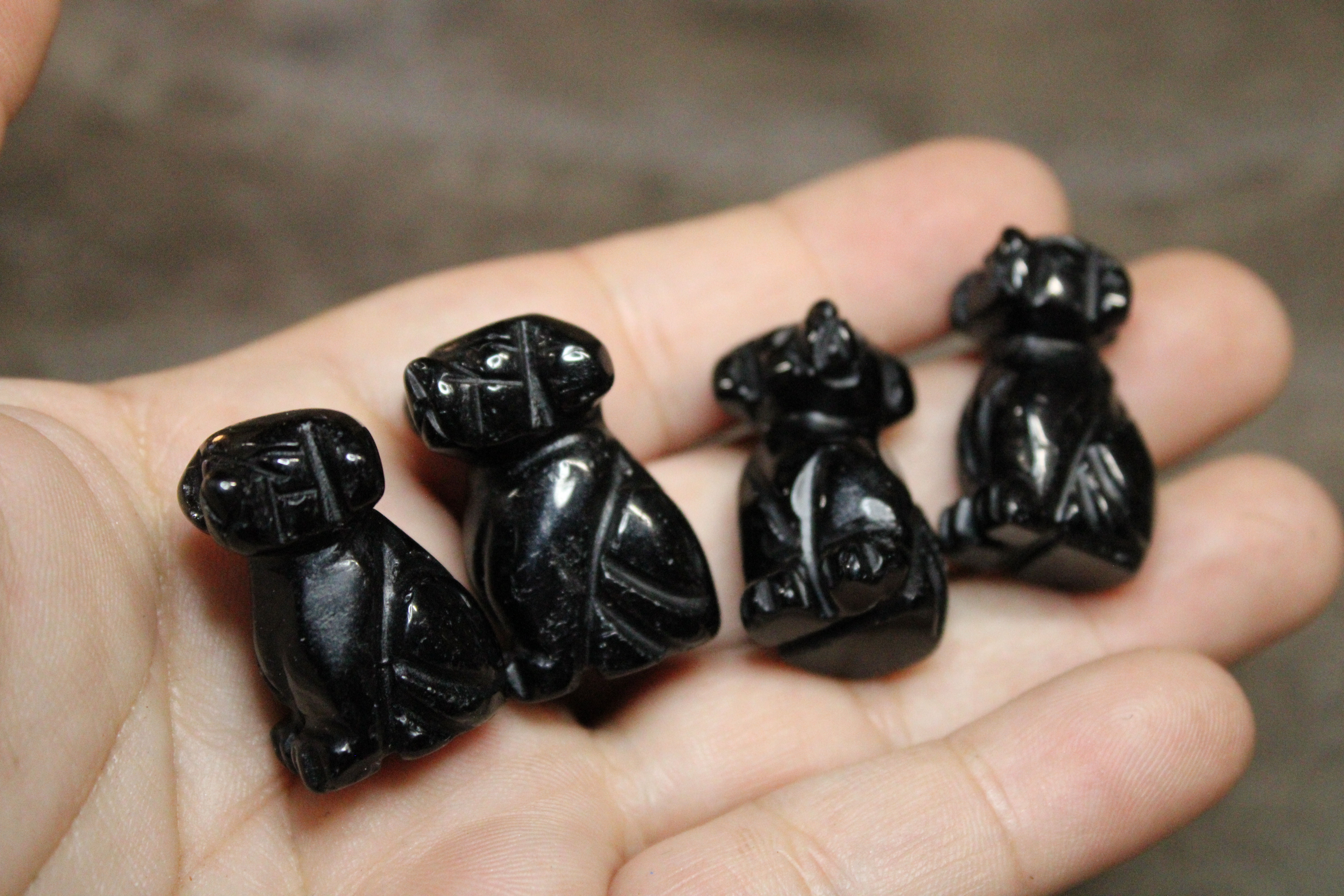 Black Obsidian Dog Carving Carving