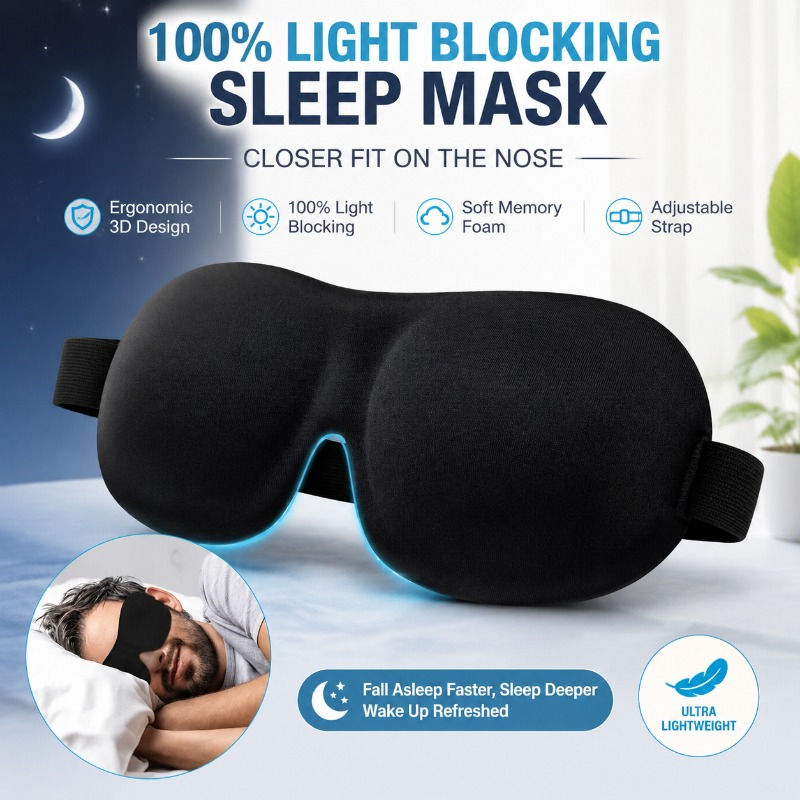 Máscara de Dormir 3D com Espuma de Memória – Bloqueio de 100% da Luz, Design Ana