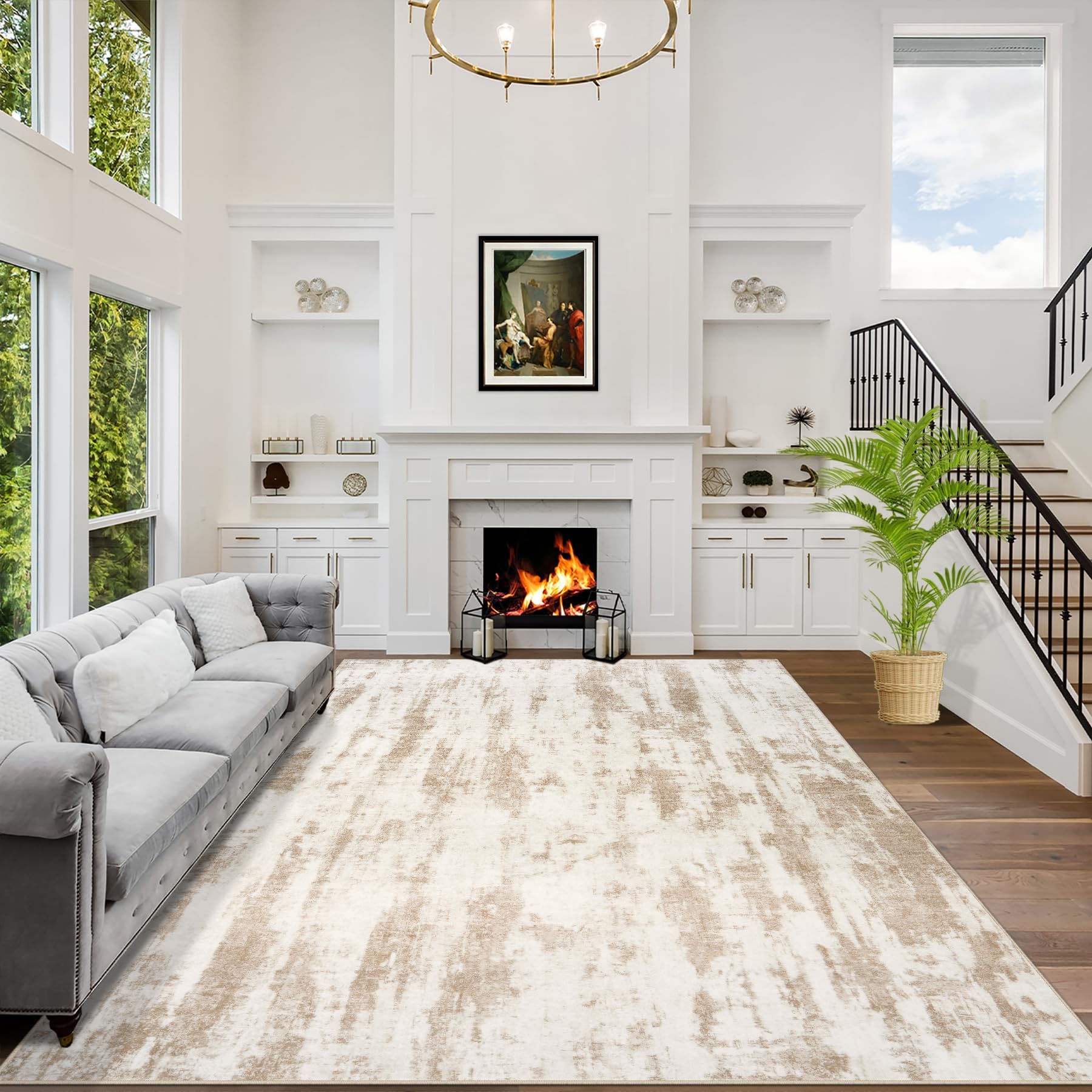 4x6 Area Rugs Washable Rug: Modern Abstract Living Room Rug Soft Anti-Skid Thin 