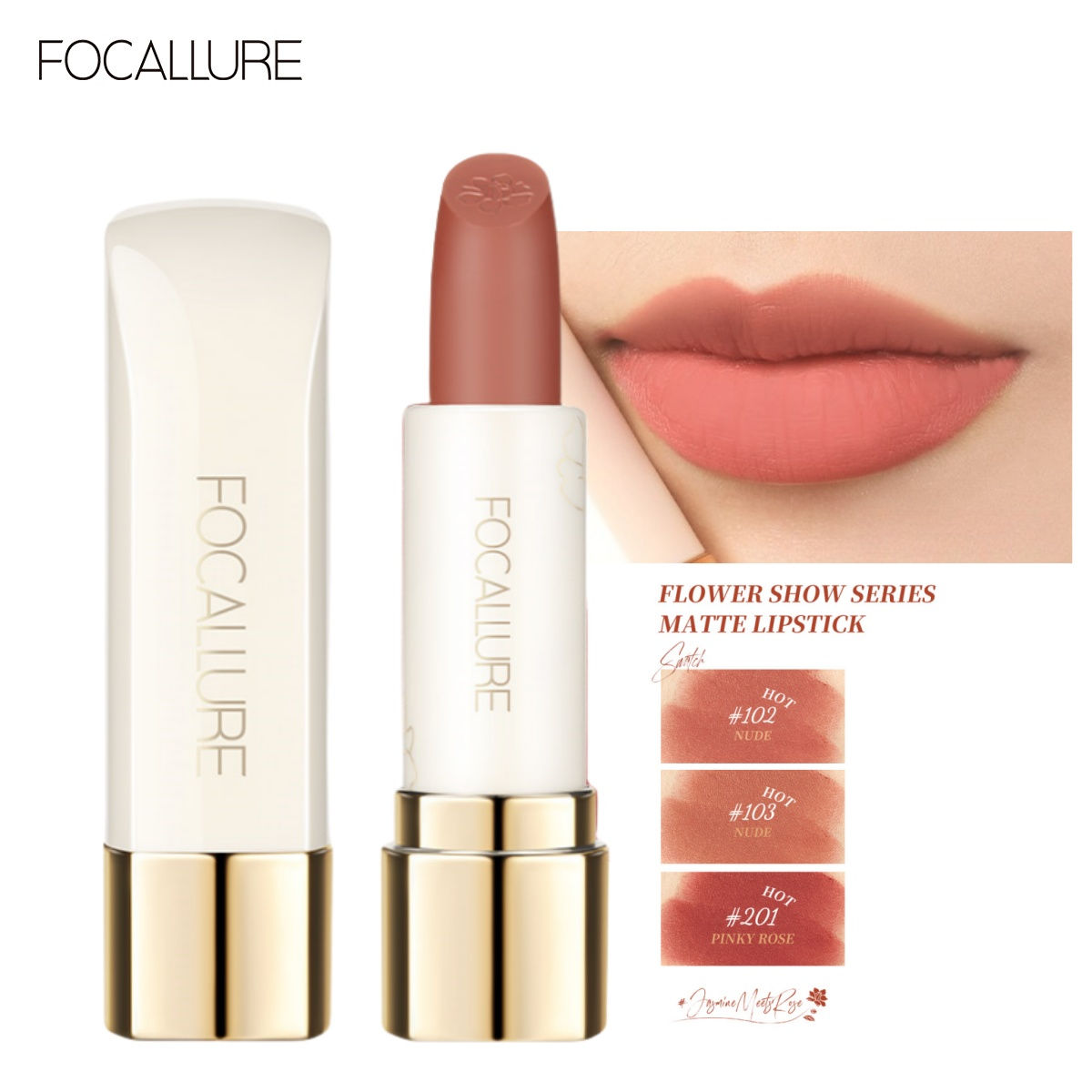 Batom Matte FOCALLURE — 16 Cores, Alta Pigmentação e Longa Duração