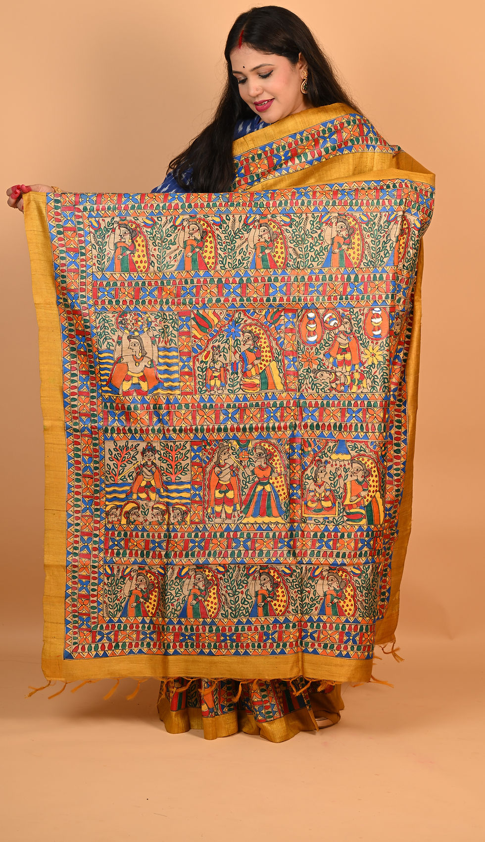 Thumbnail: Krishnamayee The Krishna Leela Handpainted MadhubaniTussar Silk Saree