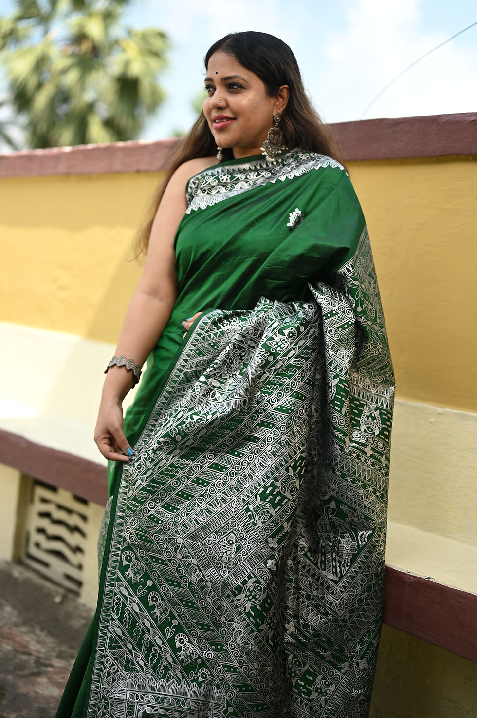 Thumbnail: Jhilmil: Bangalore silk saree with silver work on the saree!
