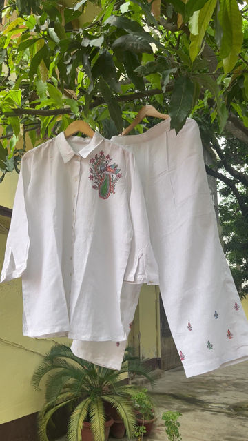 Thumbnail: Megha Madhubani Linen Coord Set - White