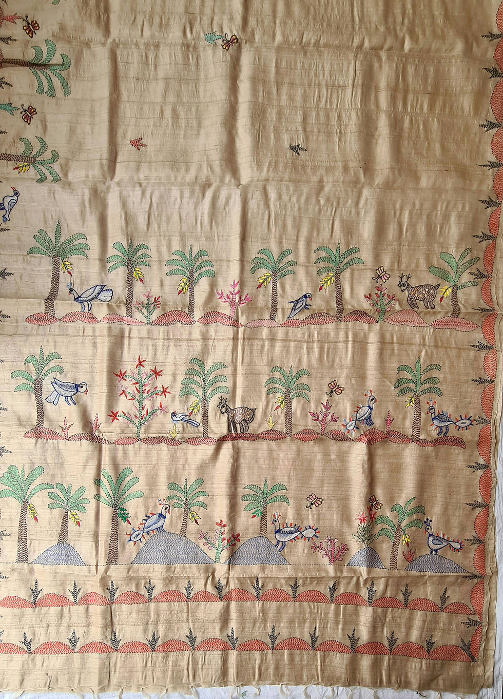 Thumbnail: PRAMODINI Hand Embroidered Sujani Tussar Silk Saree