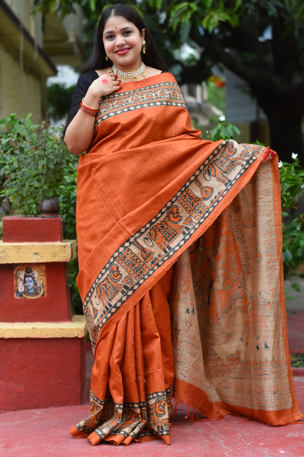 Thumbnail: Mahima : Handpainted Madhubani Tussar Silk Saree