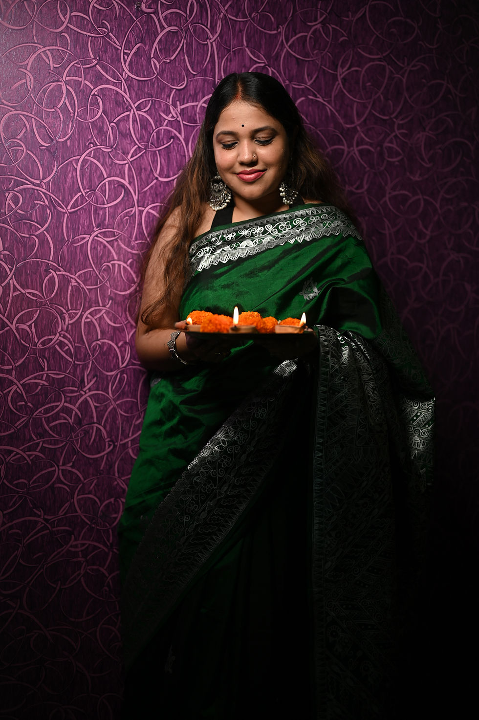 Thumbnail: Jhilmil: Bangalore silk saree with silver work on the saree!