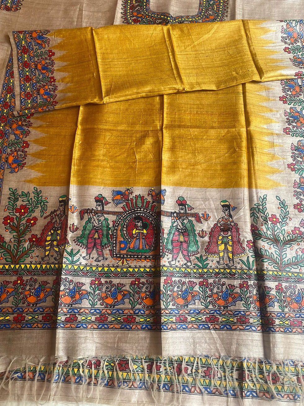 Thumbnail: Geetanjali Handpainted Madhubani Tussar silk suit & Dupatta 