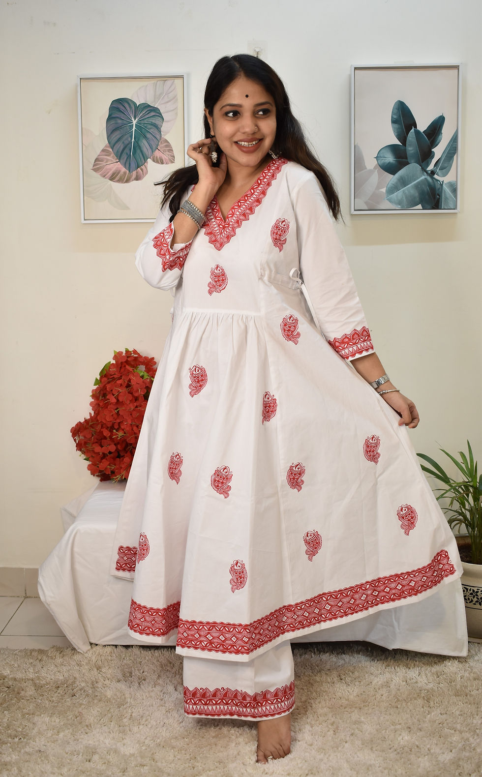 Thumbnail: Anokhi : Handpainted Madhubani Pure Cotton Kurta Pant Set