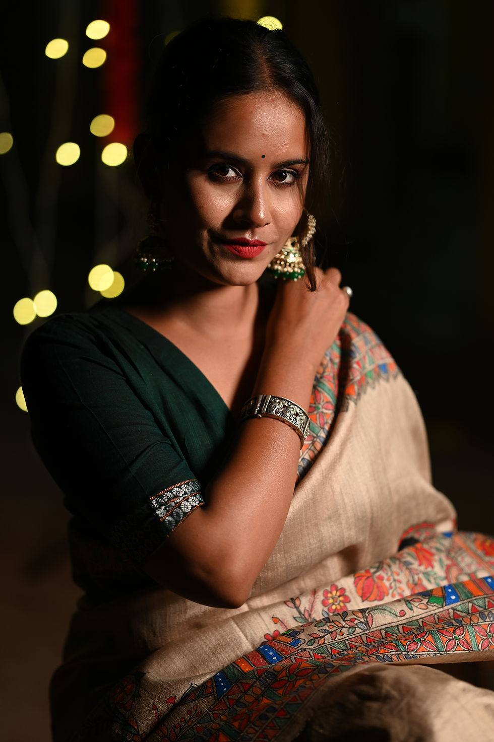 Thumbnail: Geetanjali  ‘SITARA’ Madhuban handpainted Tussar silk saree