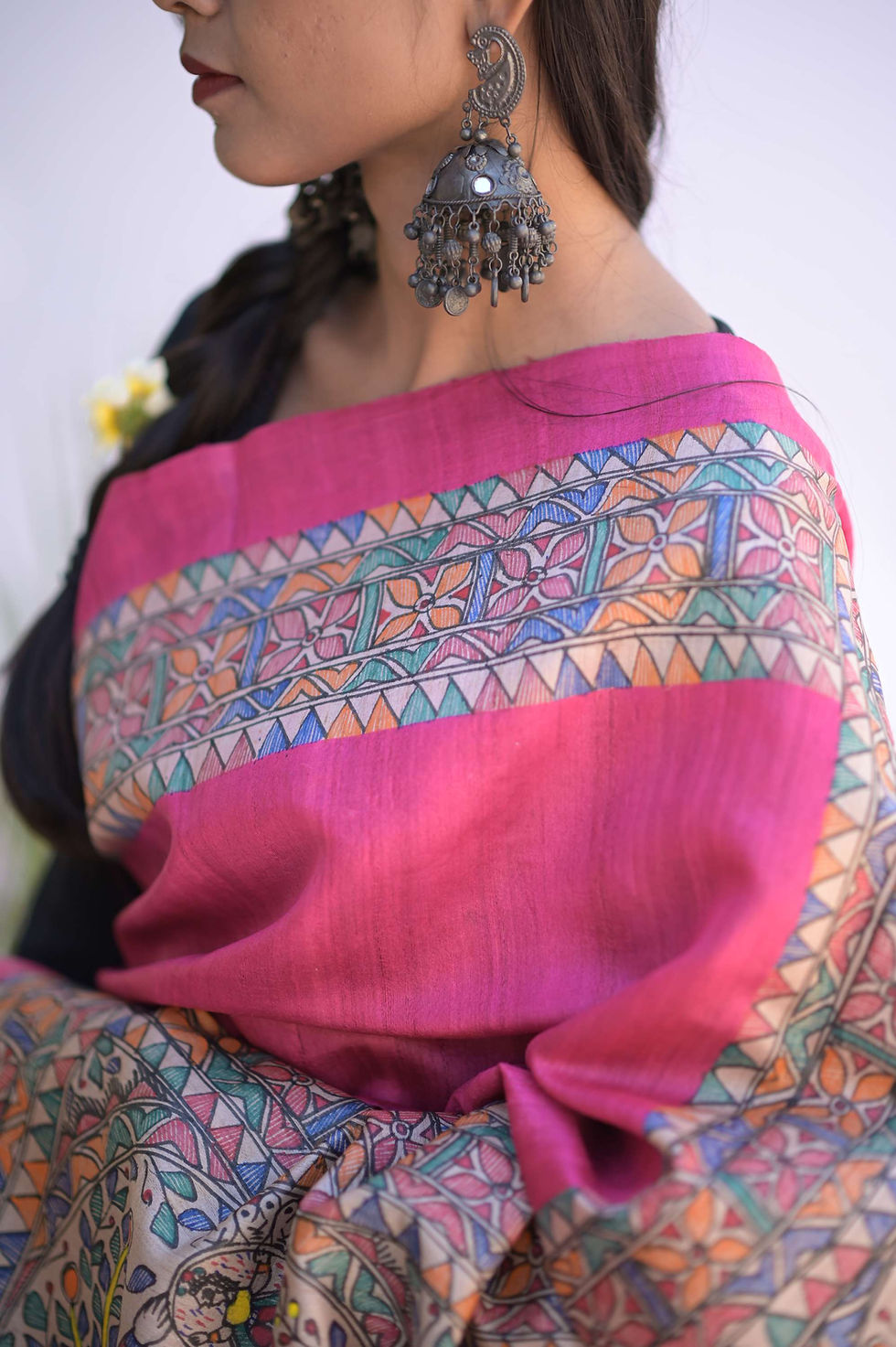 Thumbnail: Geetanjali ' Keshava Lalla ' Madhubani handpainted Tussar silk saree