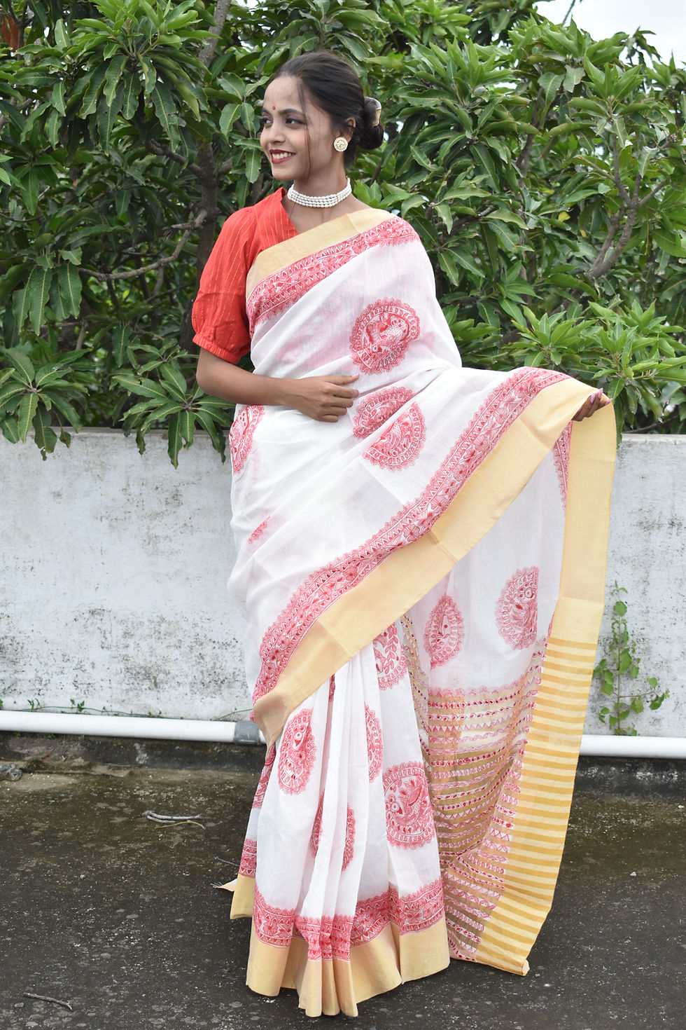 Thumbnail: SHARDA: Madhubani Handpainted Semi chanderi saree