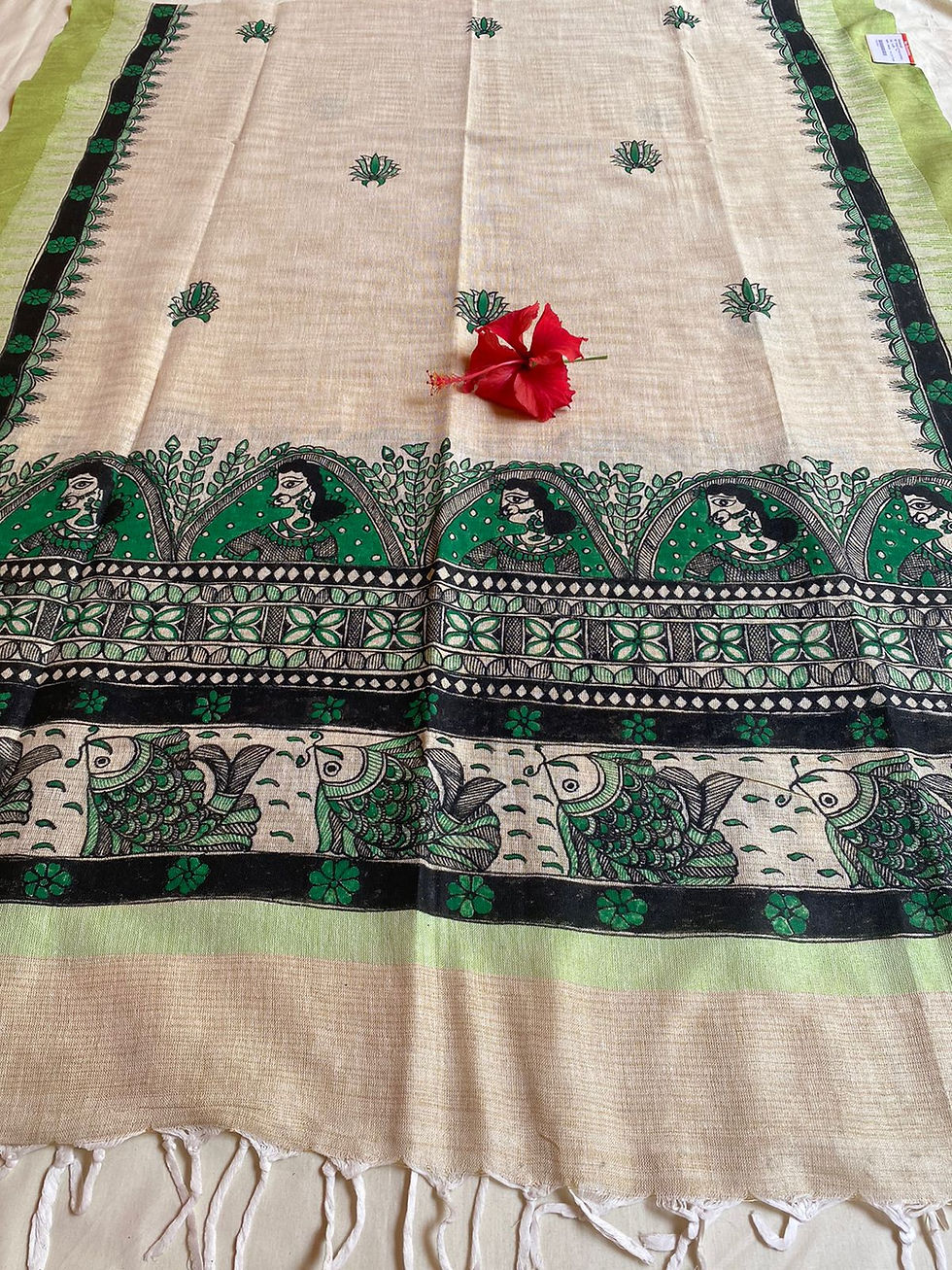 Thumbnail: Geetanjali Handpainted Madhubani khadi cotton Dupatta 