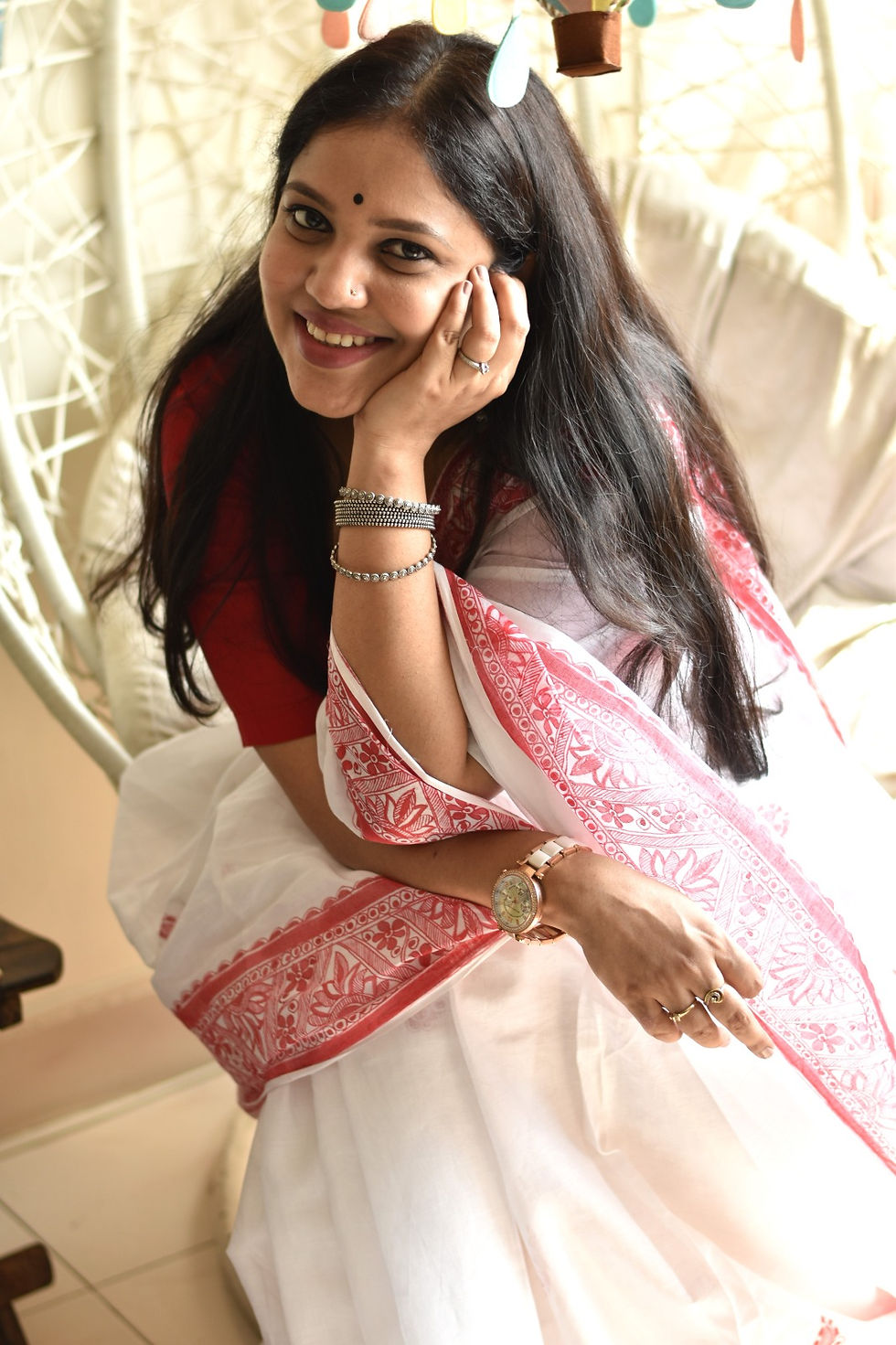 Thumbnail: ‘Kumudini’ Handpainted Madhubani Mulmul Cotton Saree