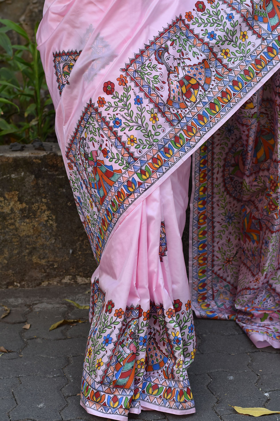 Thumbnail: 'Bougainvillea' Handpainted Madhubani Pink Bangalore Silk Saree