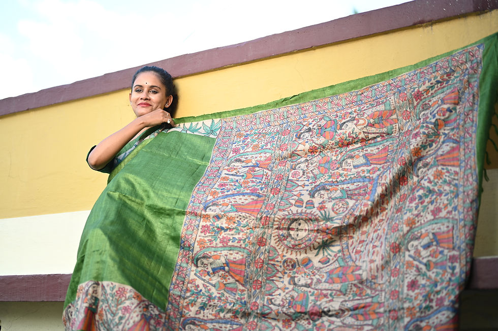 Thumbnail: Chhath Puja Handpainted Madhubani Tussar Silk Saree
