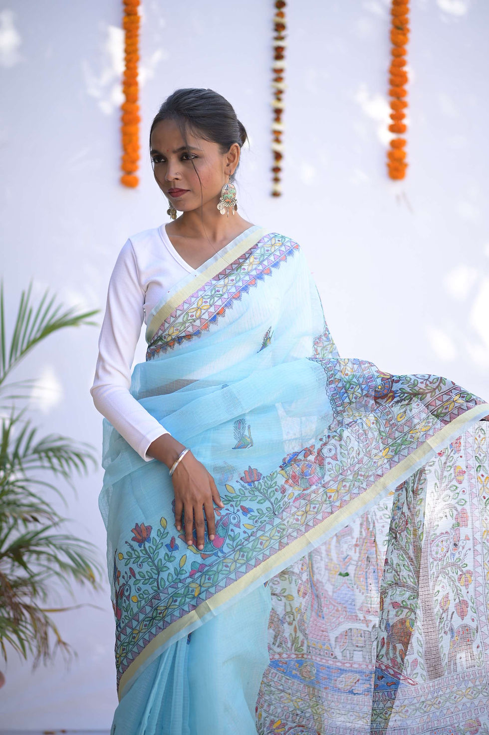 Thumbnail: Geetanjali 'Brijwasi' Madhubani handpainted cotton Kota doria