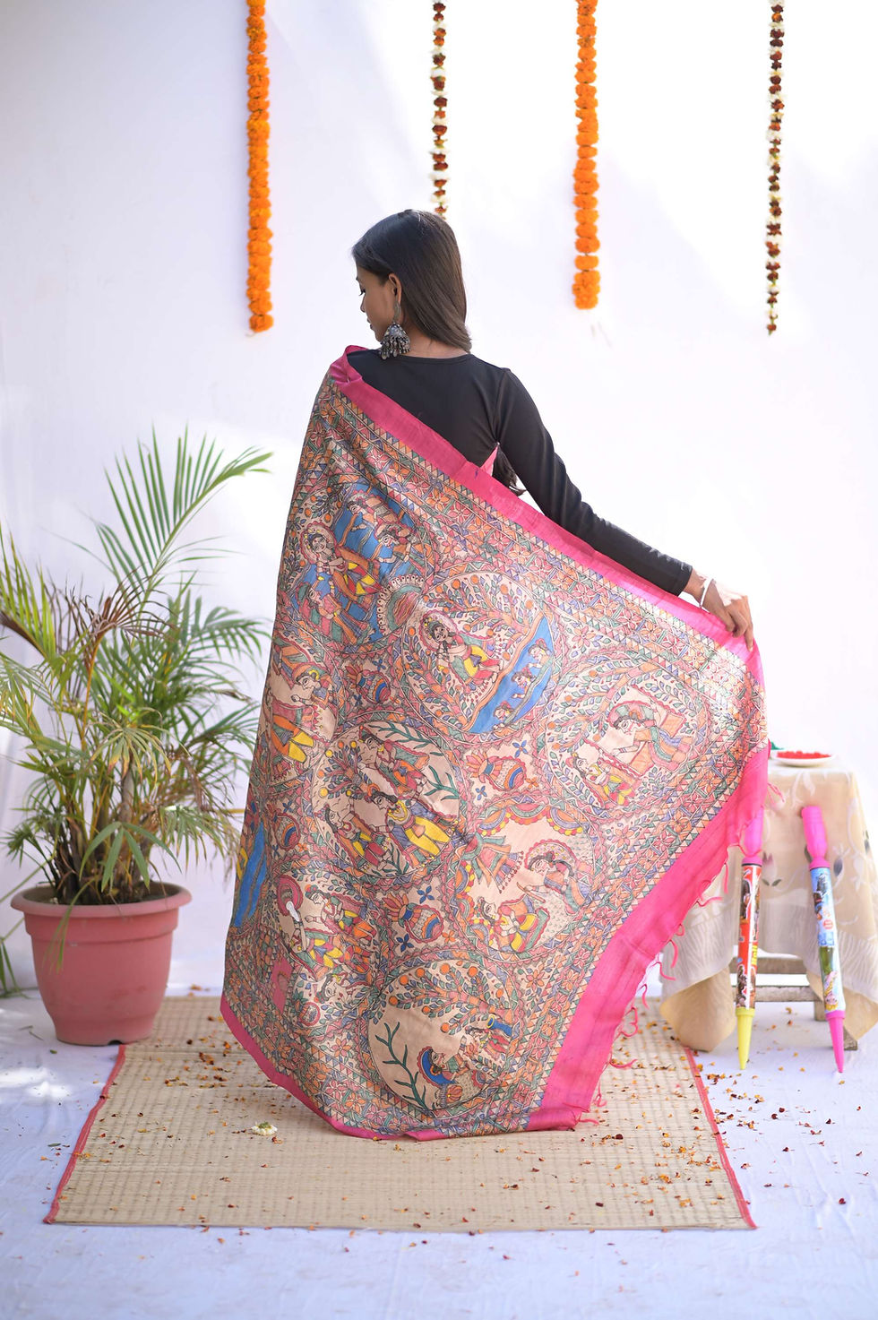 Thumbnail: Geetanjali ' Keshava Lalla ' Madhubani handpainted Tussar silk saree