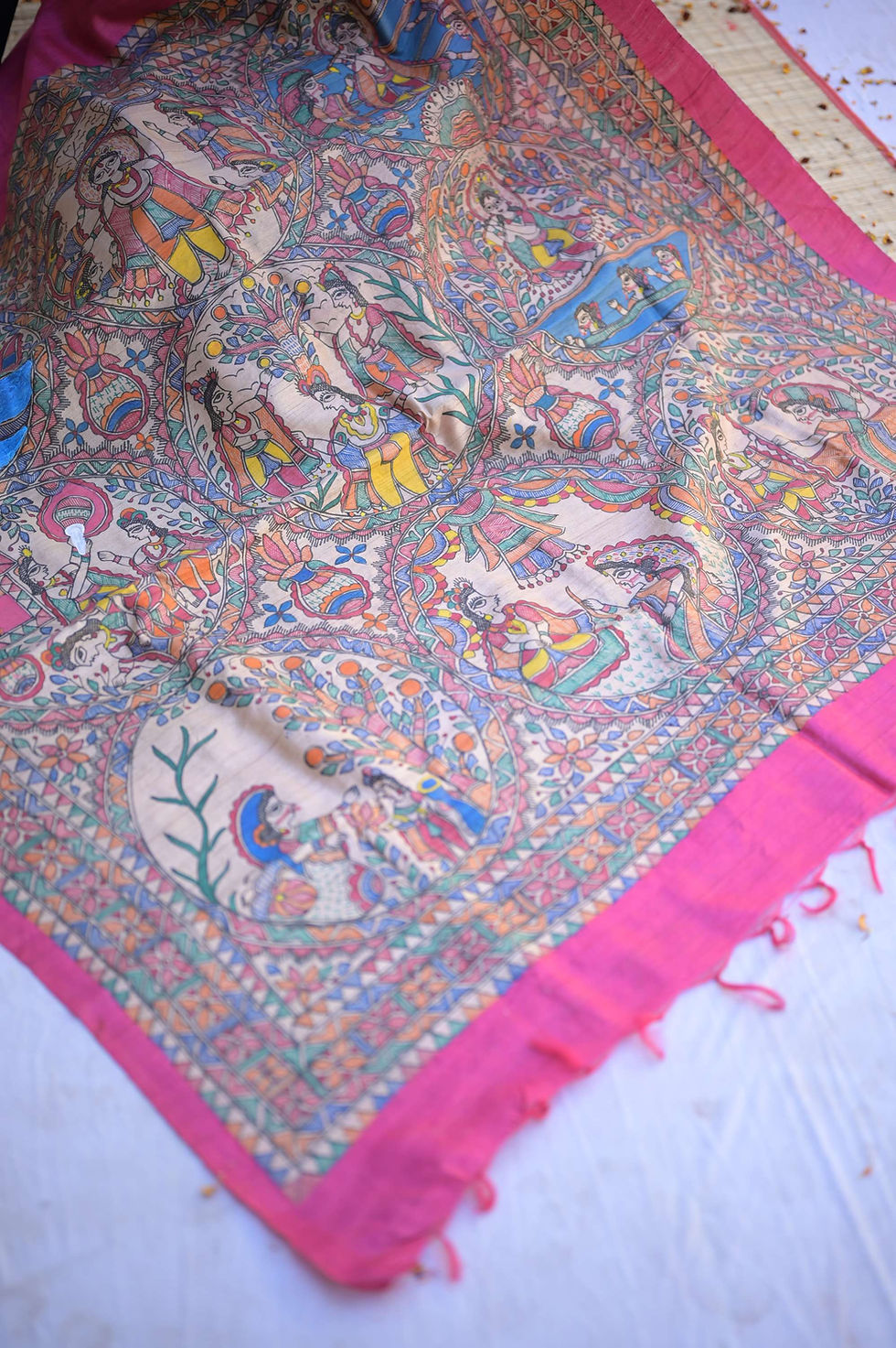 Thumbnail: Geetanjali ' Keshava Lalla ' Madhubani handpainted Tussar silk saree