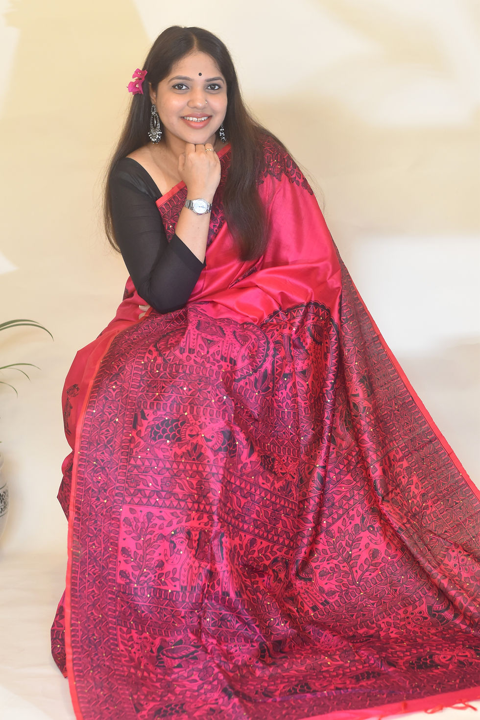 Thumbnail: Handpainted Madhubani ' Gajanan' Silk Saree