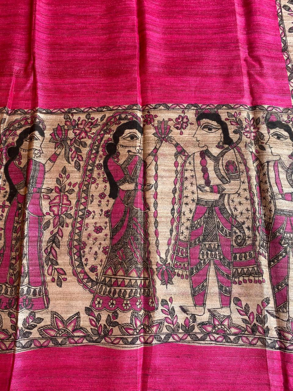 Thumbnail: Geetanjali Handpainted Madhubani Ghicha silk Dupatta 