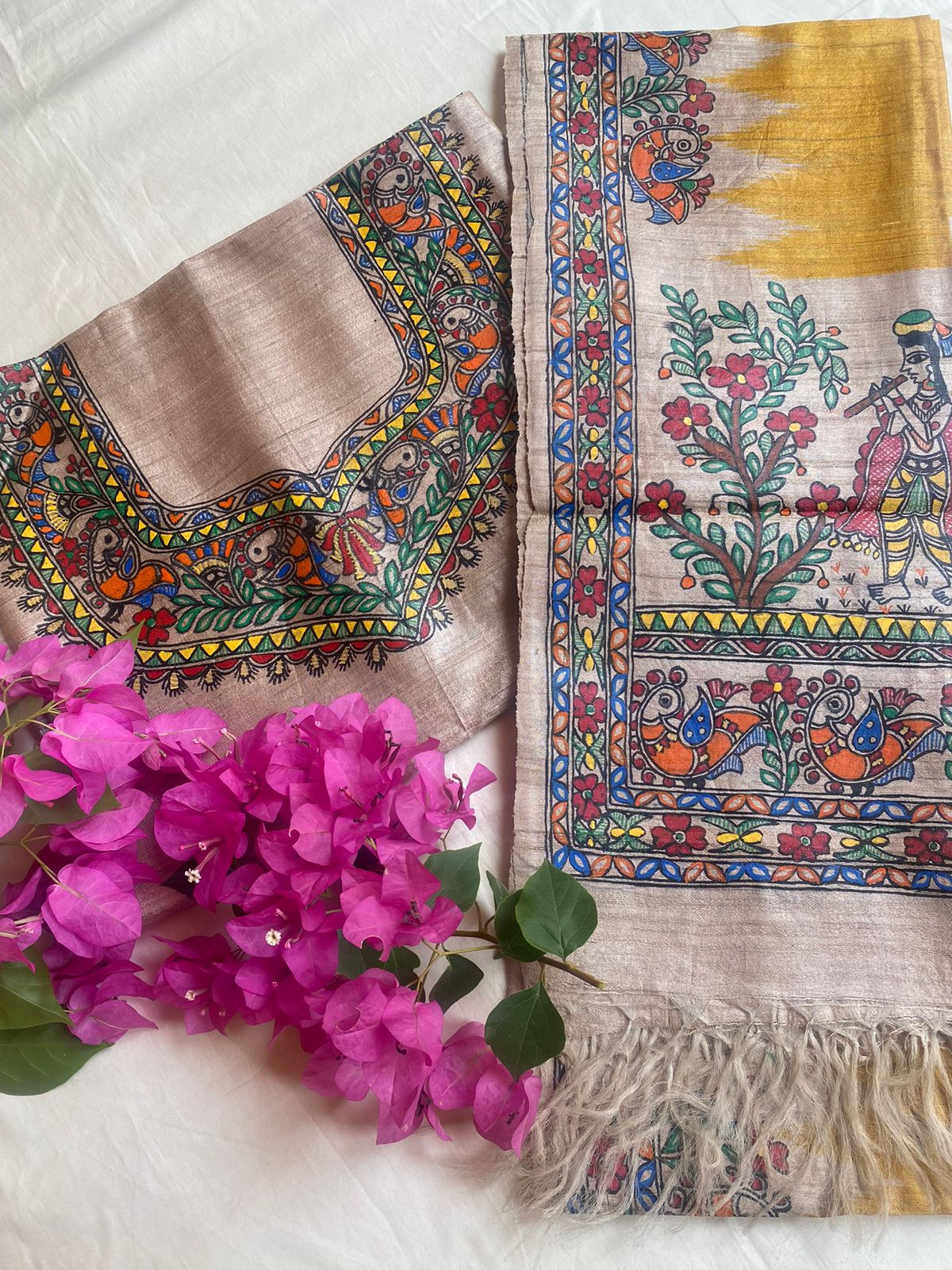 Geetanjali Handpainted Madhubani Tussar silk suit & Dupatta 