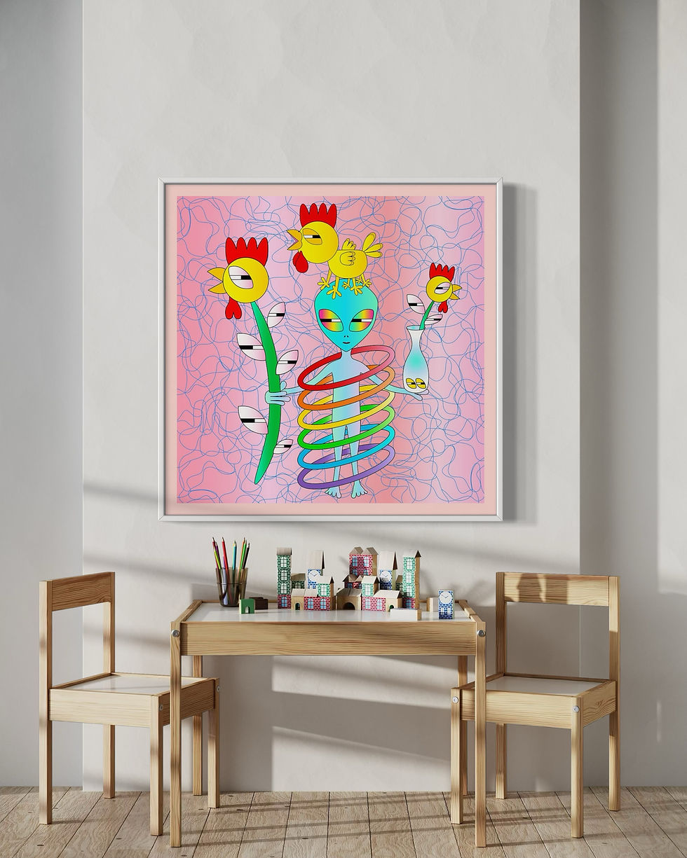 Thumbnail: Mutated Chicken on an Alien holding Mutated Chicken flowers