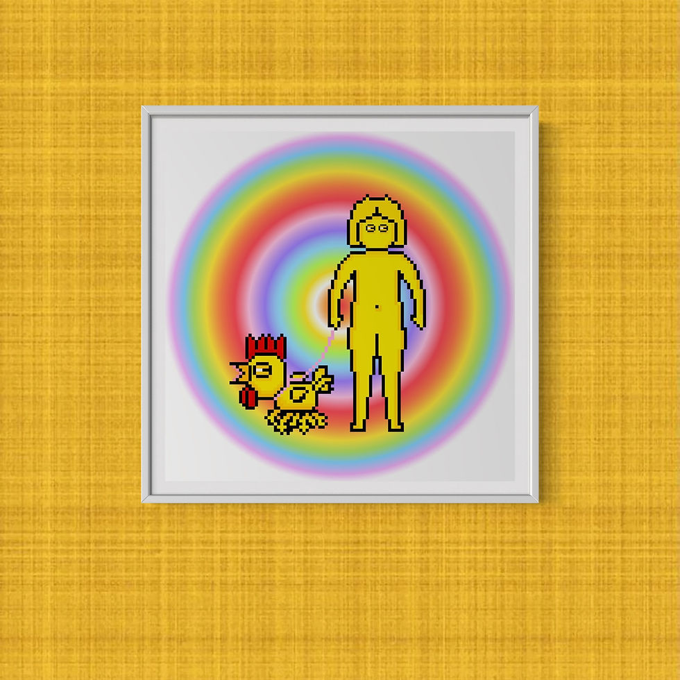 Thumbnail: Mutated Chicken & Fifi in a light rainbow (Meta Version)