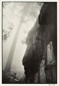 Yamadera shrine in fog