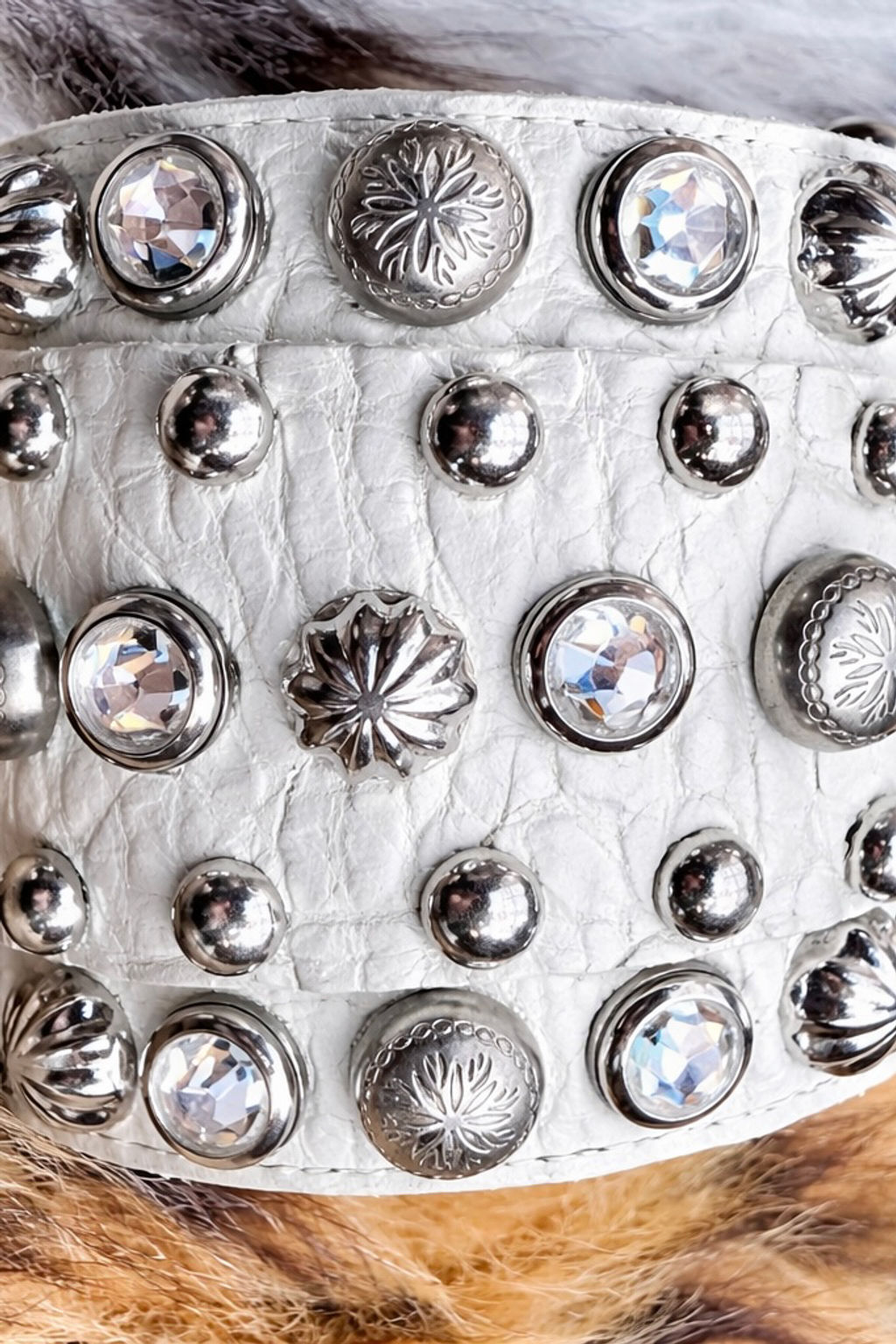 Real Leather White Studded Cuff-Bracelet