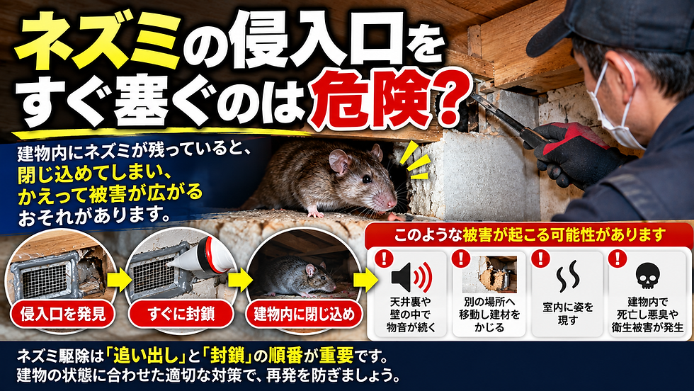 ネズミの侵入口をすぐ塞ぐのは危険?追い出し・封鎖の正しい順番をプロが解説