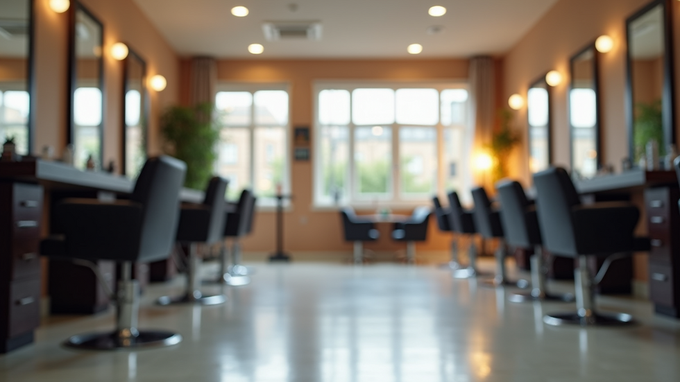 Eye-level view of a modern hair salon interior with styling chairs