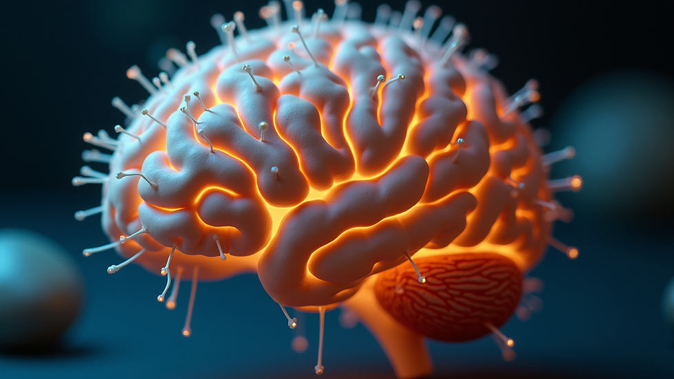 Close-up view of brain model showing neural connections