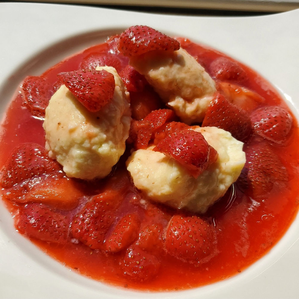 Luxurious Ricotta Dumplings with Strawberry Sauce