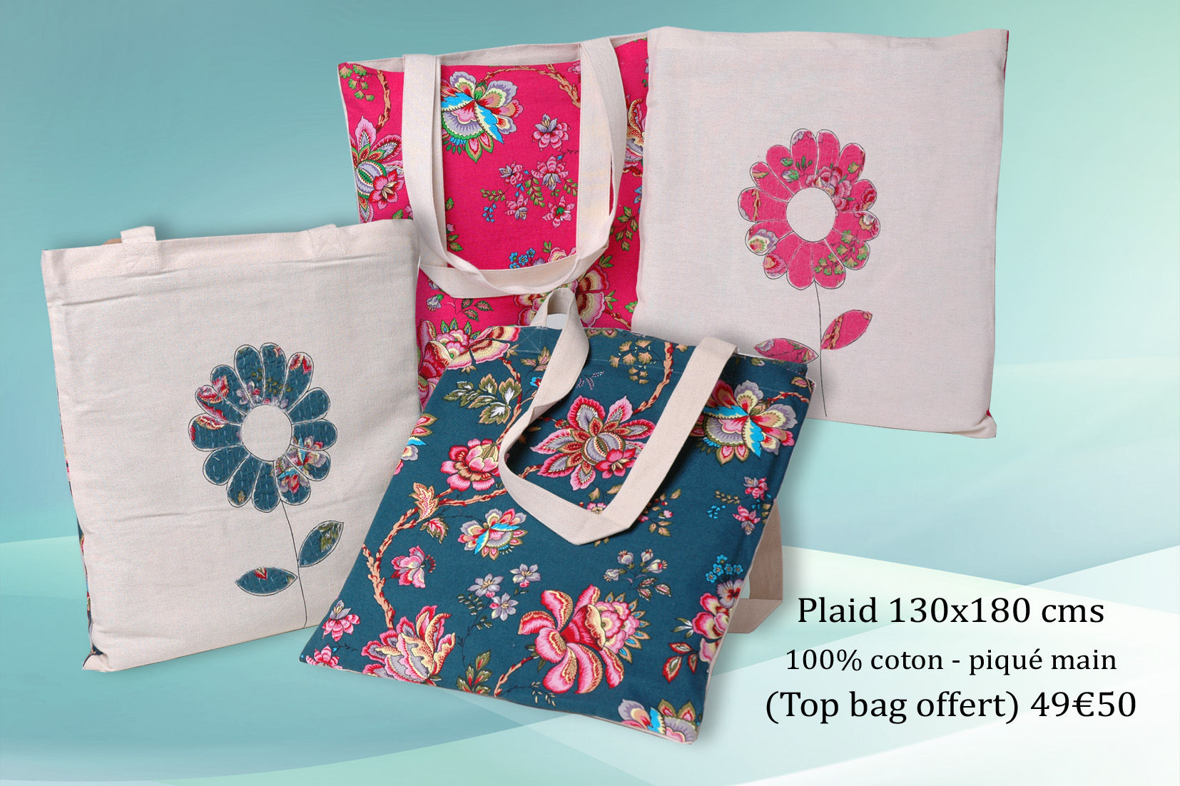 Plaid 100% coton surpiqué main