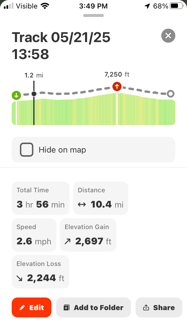 On X phone capture of Black Elk Peak Trip from Horsethief Lake