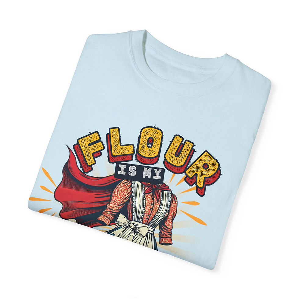Thumbnail: baker's t-shirt with a fun superhero apron graphic
